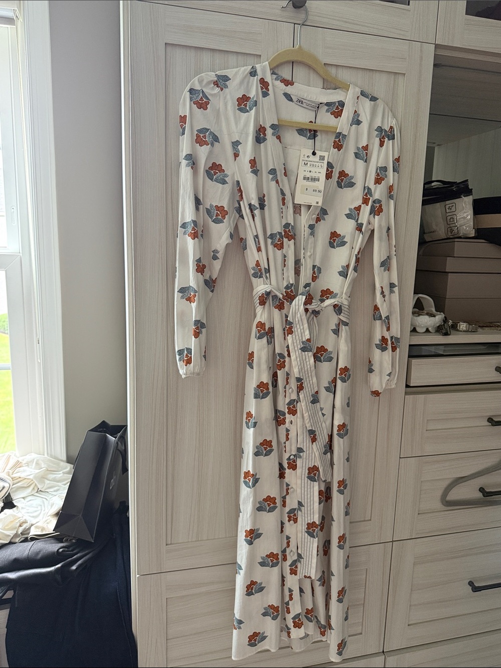 Zara White Blouse with Rust Floral Print